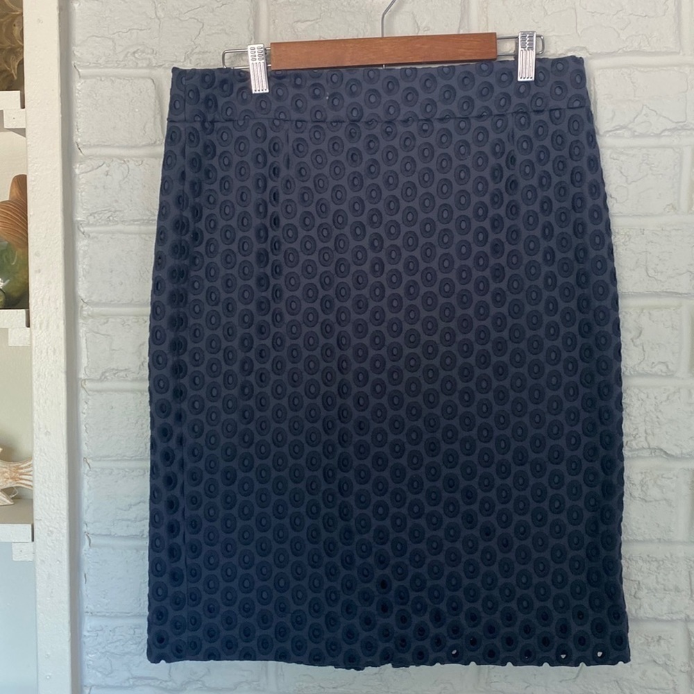 J.crew Grey and Black Eyelet Pencil Skirt Size 10